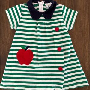 Florence Eiseman Green and White Striped Dress with Red Accent